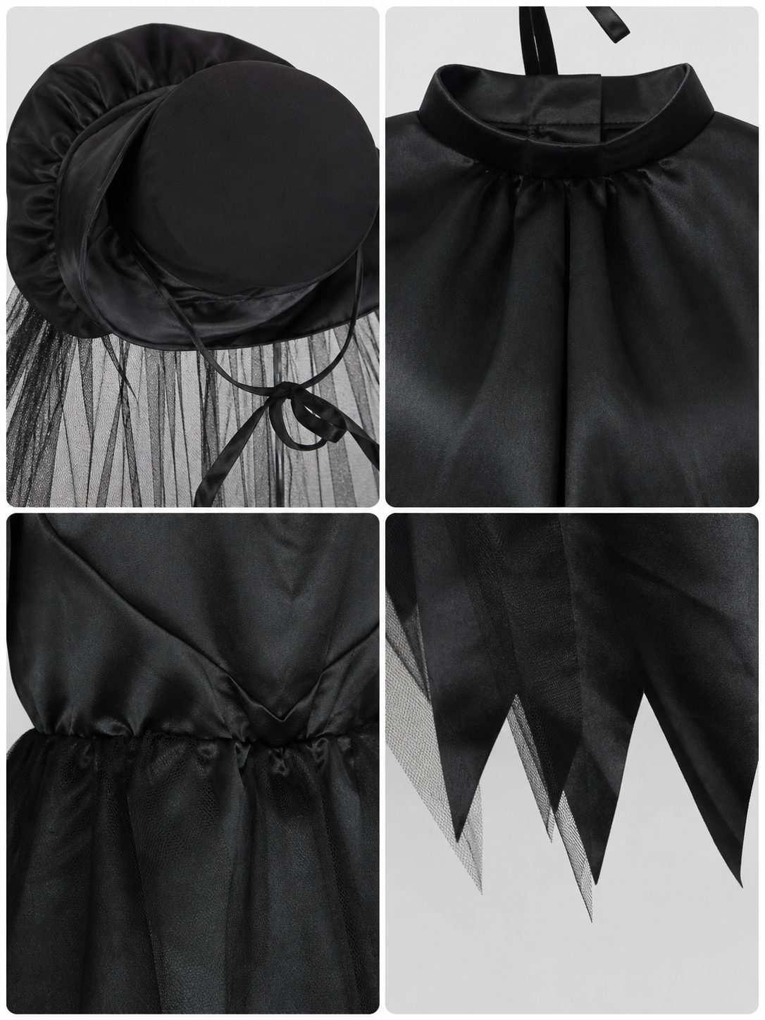 Witch Costume with Hat and Sheer Veil detail view