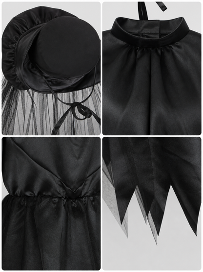 Witch Costume with Hat and Sheer Veil detail view