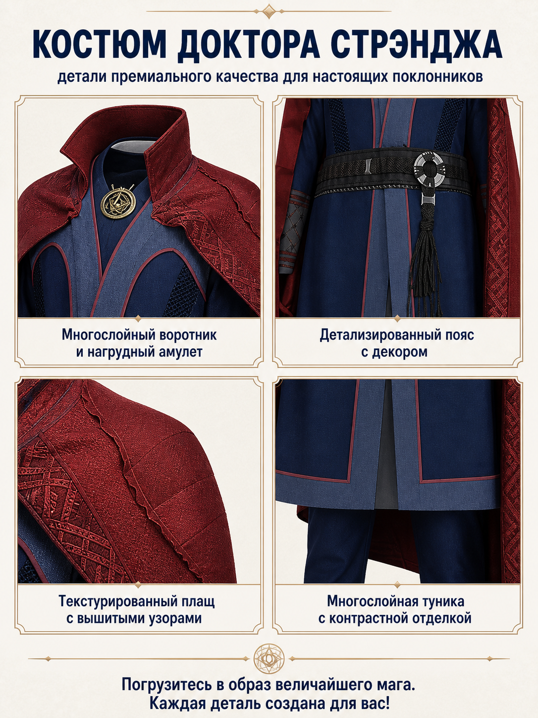 Doctor Strange Costume with Cape for Halloween detail view