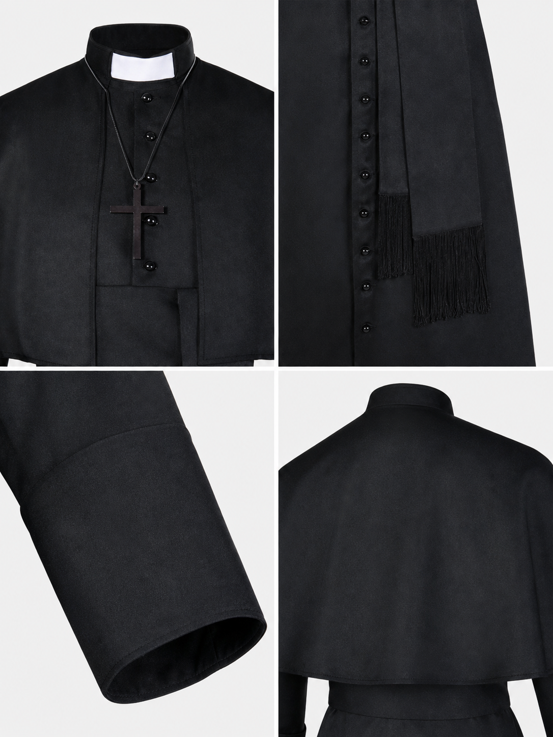 Black Halloween Cosplay Cassock with Cross