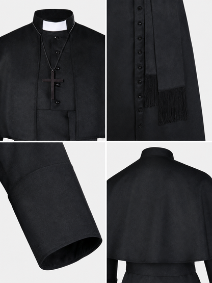 Black Halloween Cosplay Cassock with Cross