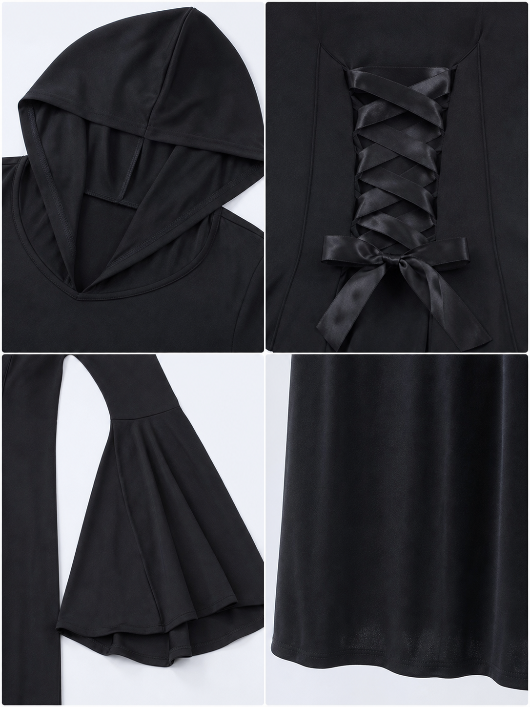 Gothic Zombie Costume: Black Hooded Dress