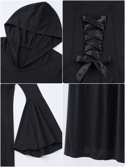 Gothic Zombie Costume: Black Hooded Dress