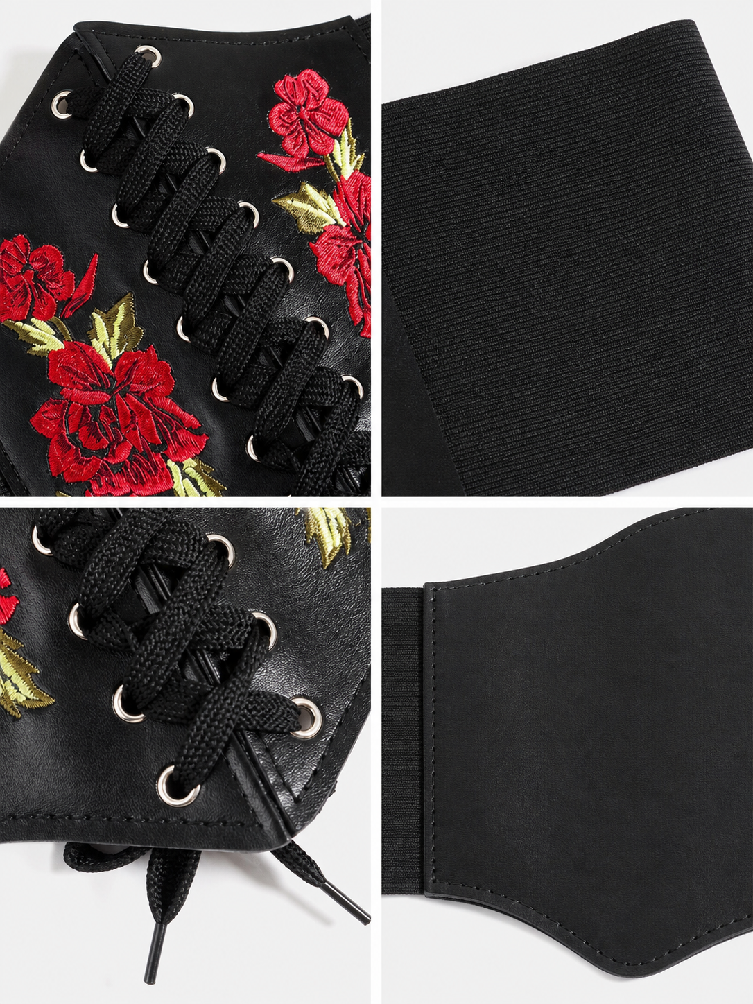 Decorative Black Belt with Floral Embroidery