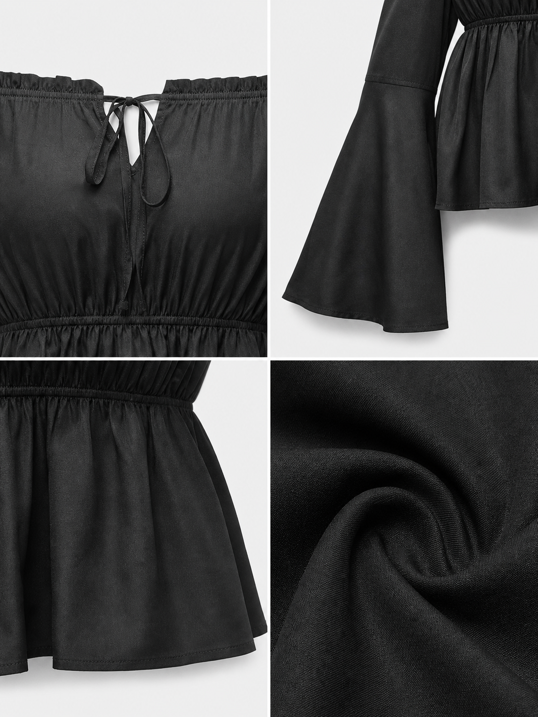 Black Off-the-Shoulder Blouse with Long Sleeves