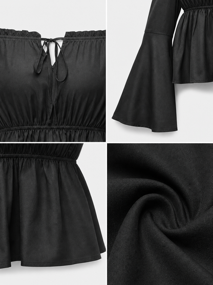 Black Off-the-Shoulder Blouse with Long Sleeves