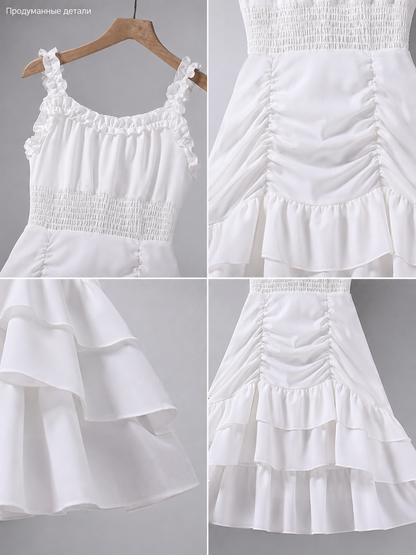 Medieval Ruffle-Trimmed Midi Dress with Straps detail view
