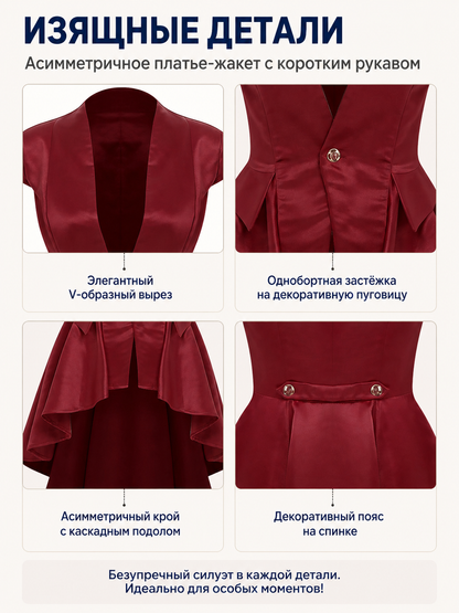 Burgundy tailcoat with tails and short sleeves detail view