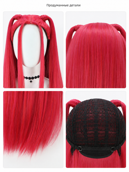 Pink-Red Carnival Wig for Halloween and Cosplay detail view