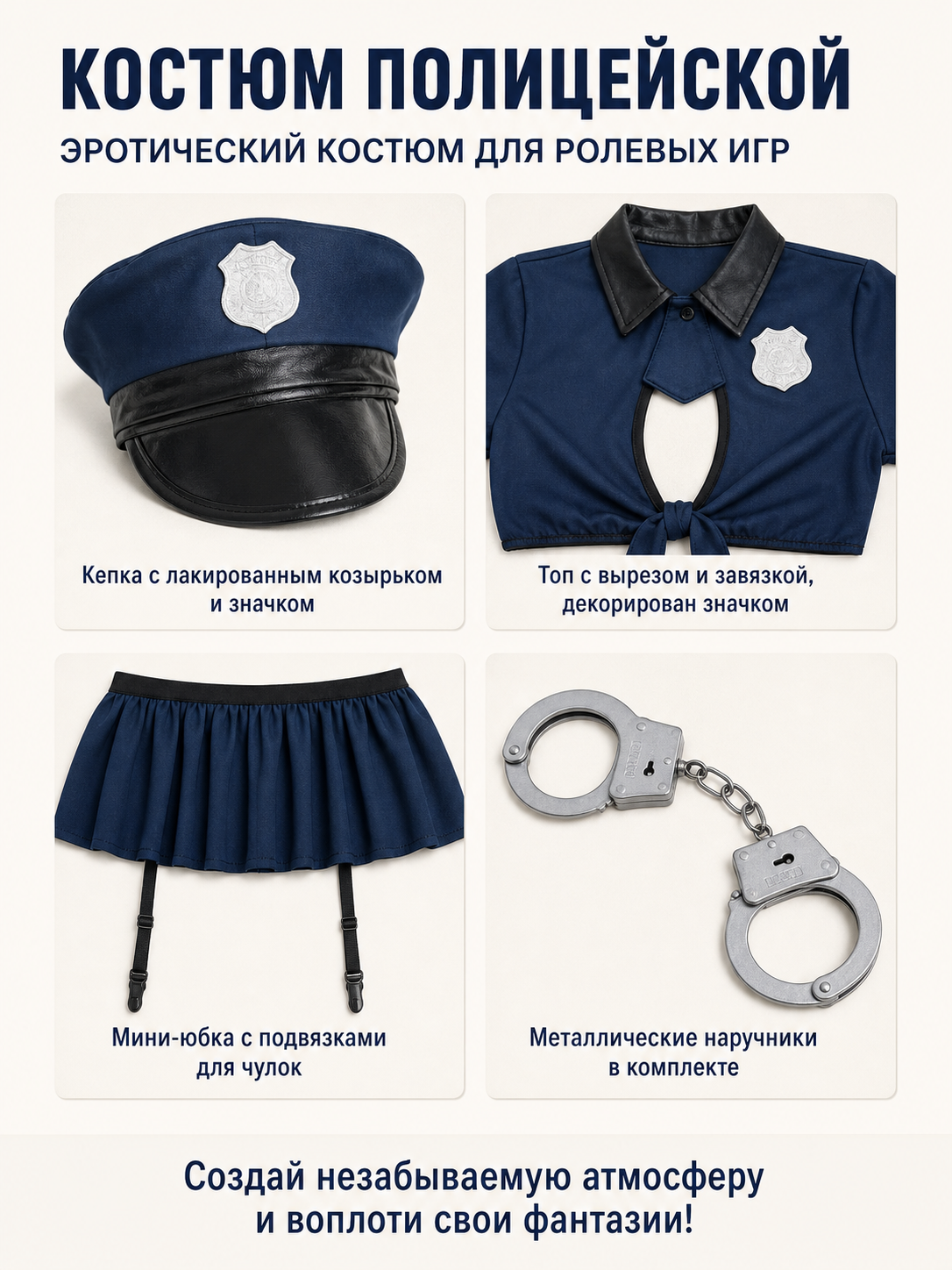 Police Costume with Short Top and Skirt detail view