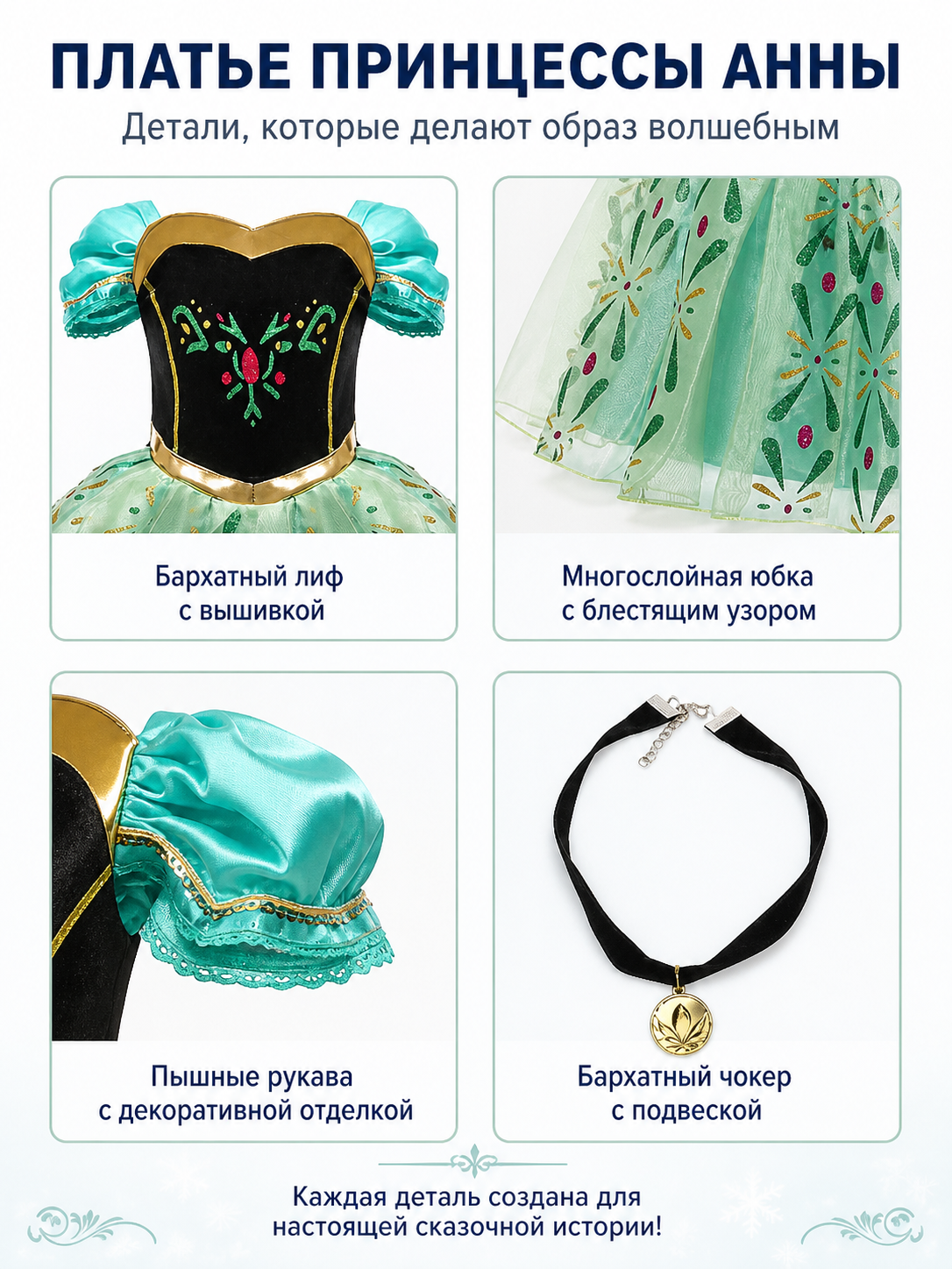 Princess Anna Costume with Wig and Necklace detail view
