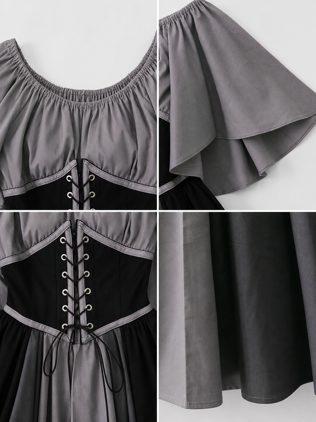 Gothic Dress with Corset, Ruffles, and Lace-Up Detail