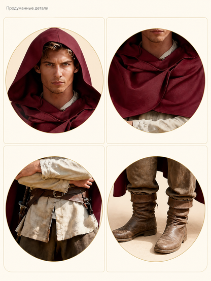 Wine Red Hooded Costume Cape product view 49