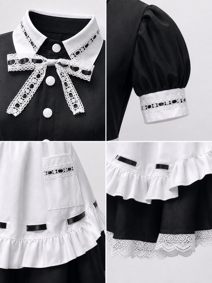 Black-and-White Maid Costume with Apron and Accessories