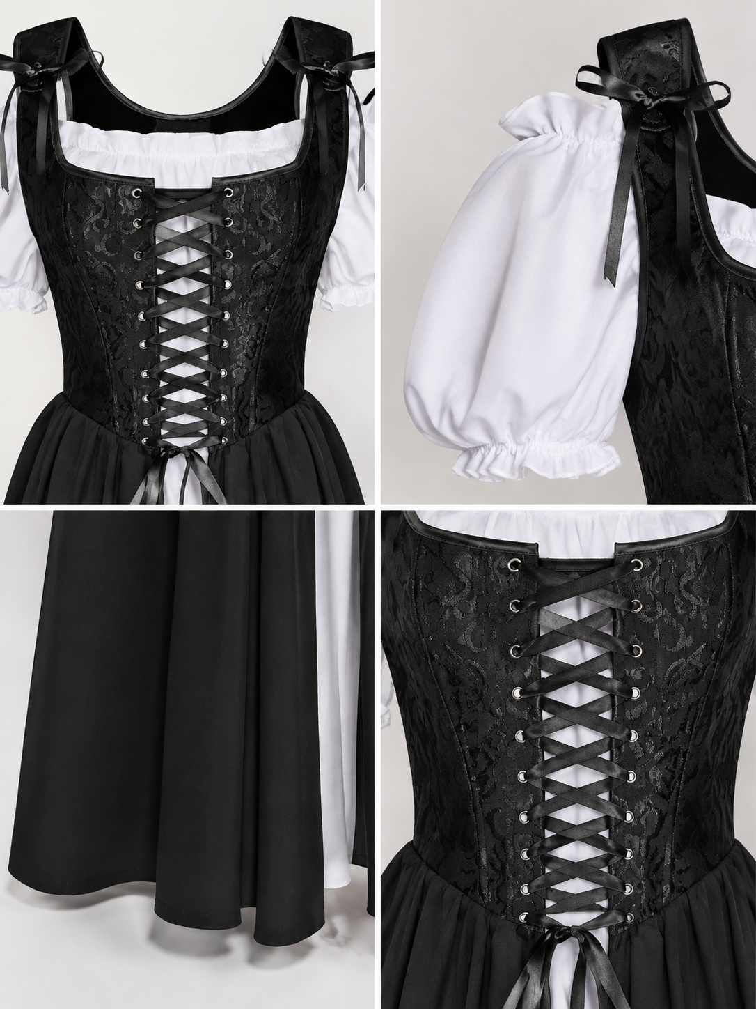 Renaissance Cosplay Dress with Corset and Puff Sleeves detail view