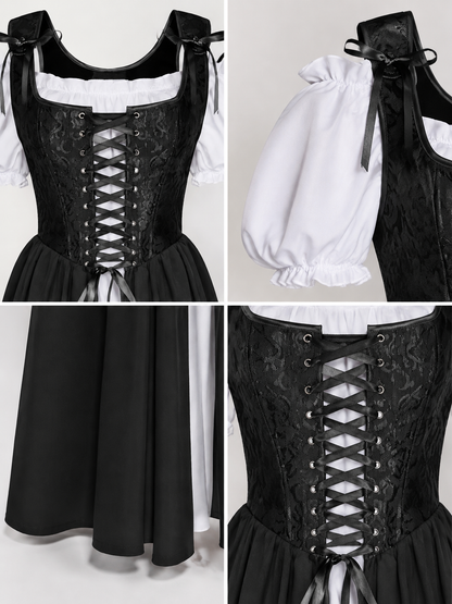 Renaissance Cosplay Dress with Corset and Puff Sleeves detail view