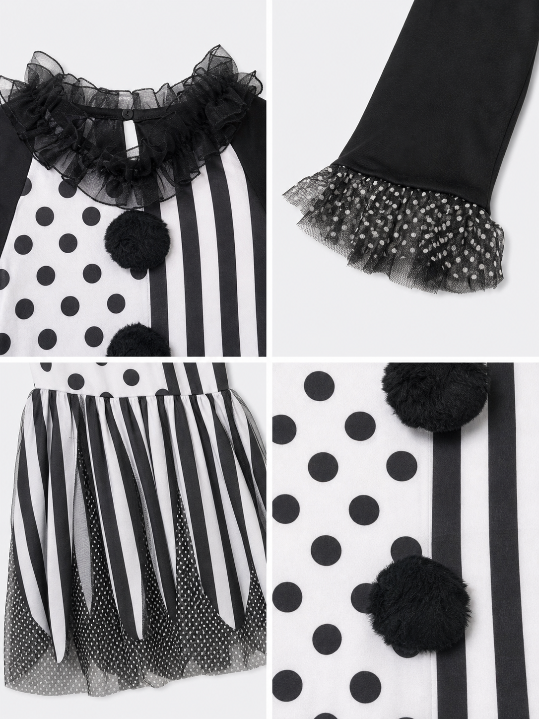 Black and White Clown Costume for Halloween and Cosplay detail view