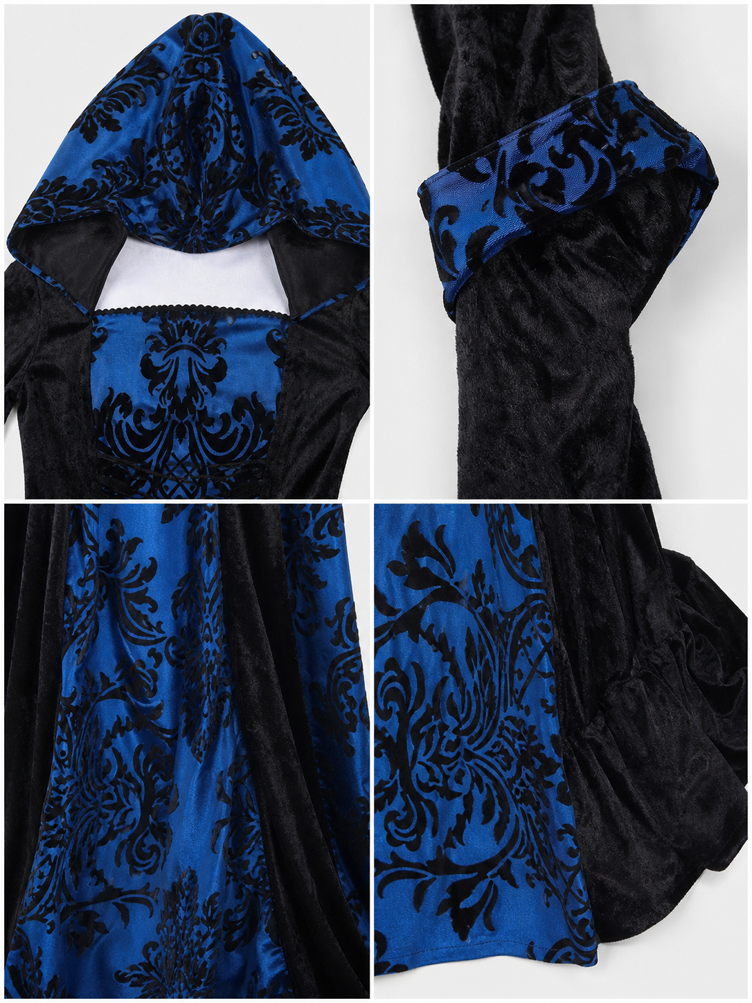 Gothic Hooded Dress with Damask Pattern