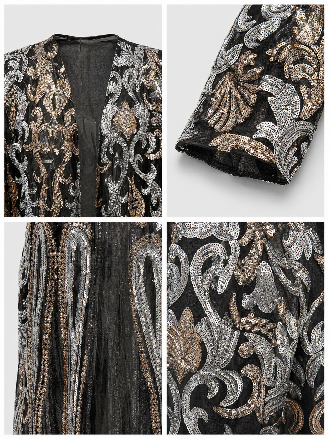 Long Cape with Baroque Sequin Embroidery