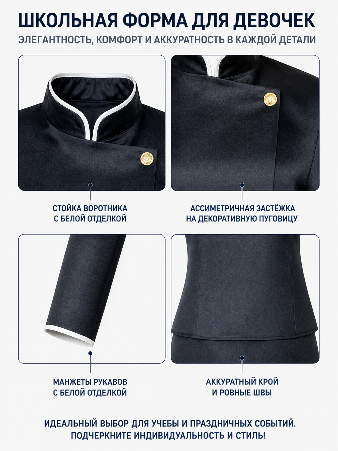JJK Cosplay Costume, Black School Uniform with Skirt detail view