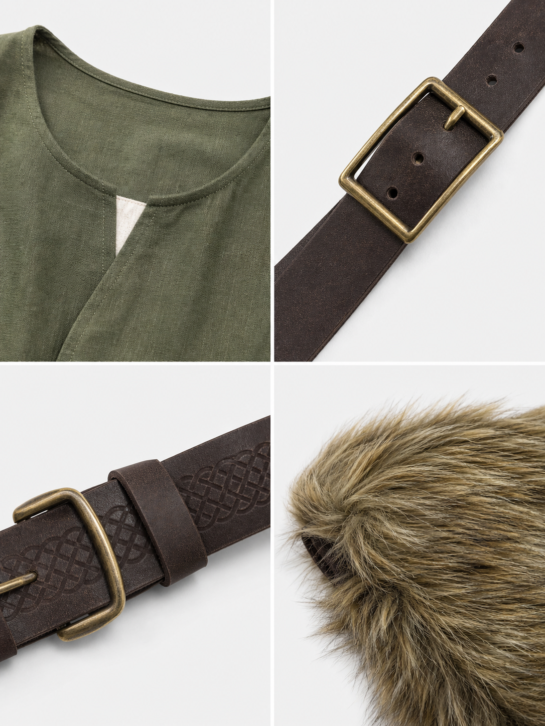 Sleeveless cotton and linen tunic with fur trim