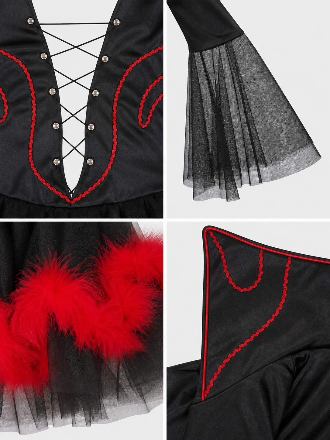Witch Costume with Horns, Black and Red for Cosplay