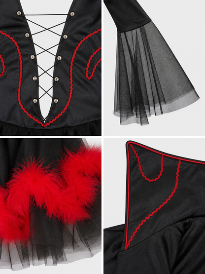 Witch Costume with Horns, Black and Red for Cosplay