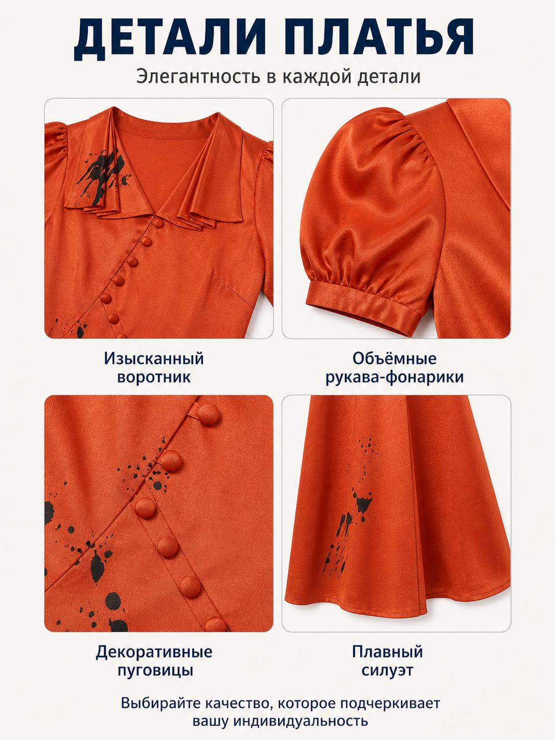 Orange-Red Dark Bride Dress for Halloween detail view