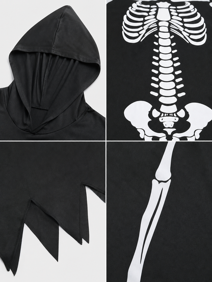 Skeleton Costume with Hood and Gloves detail view