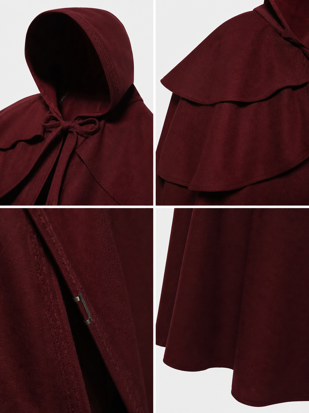 Medieval Gothic Hooded Cloak, Burgundy
