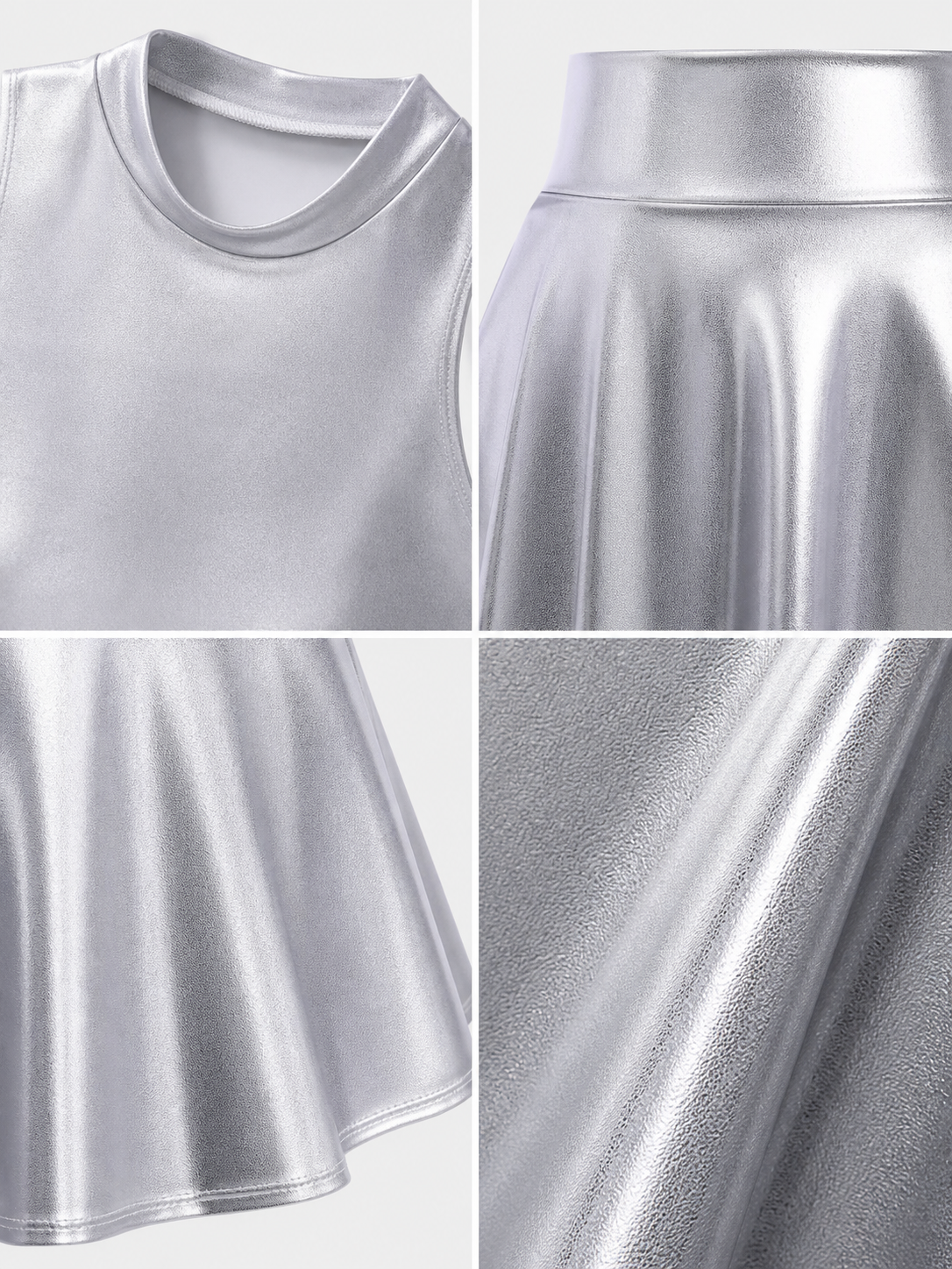 Silver stage costume: top, skirt, and headband