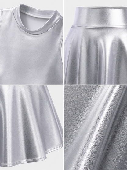 Silver stage costume: top, skirt, and headband