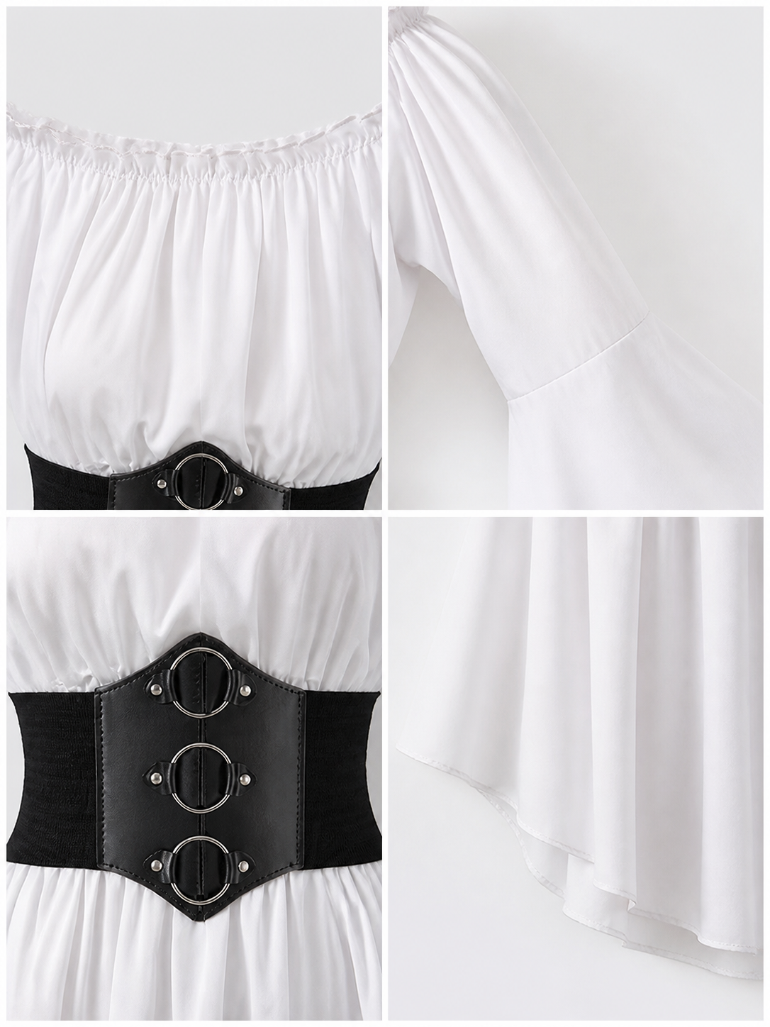 Vintage Off-the-Shoulder Blouse with Corset Belt