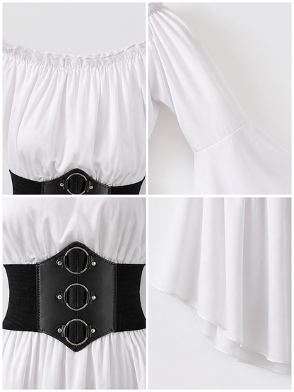 Vintage Off-the-Shoulder Blouse with Corset Belt