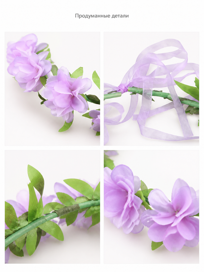 Halloween Carnival Headband with Purple Flowers detail view