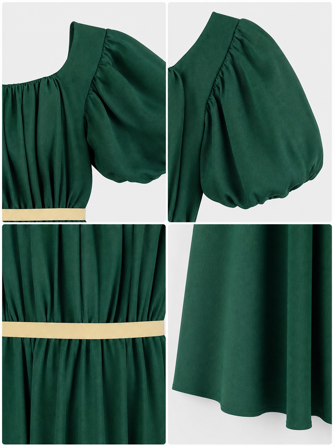 Bridgerton-Style Dress with Belt, Green