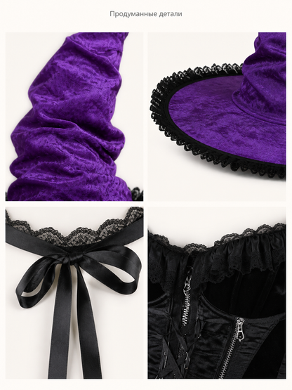 Purple black wide brim witch hat product view 24