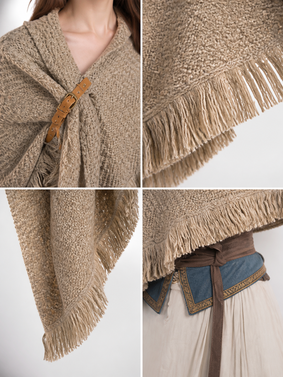 Beige fringed woven costume cape product view 35