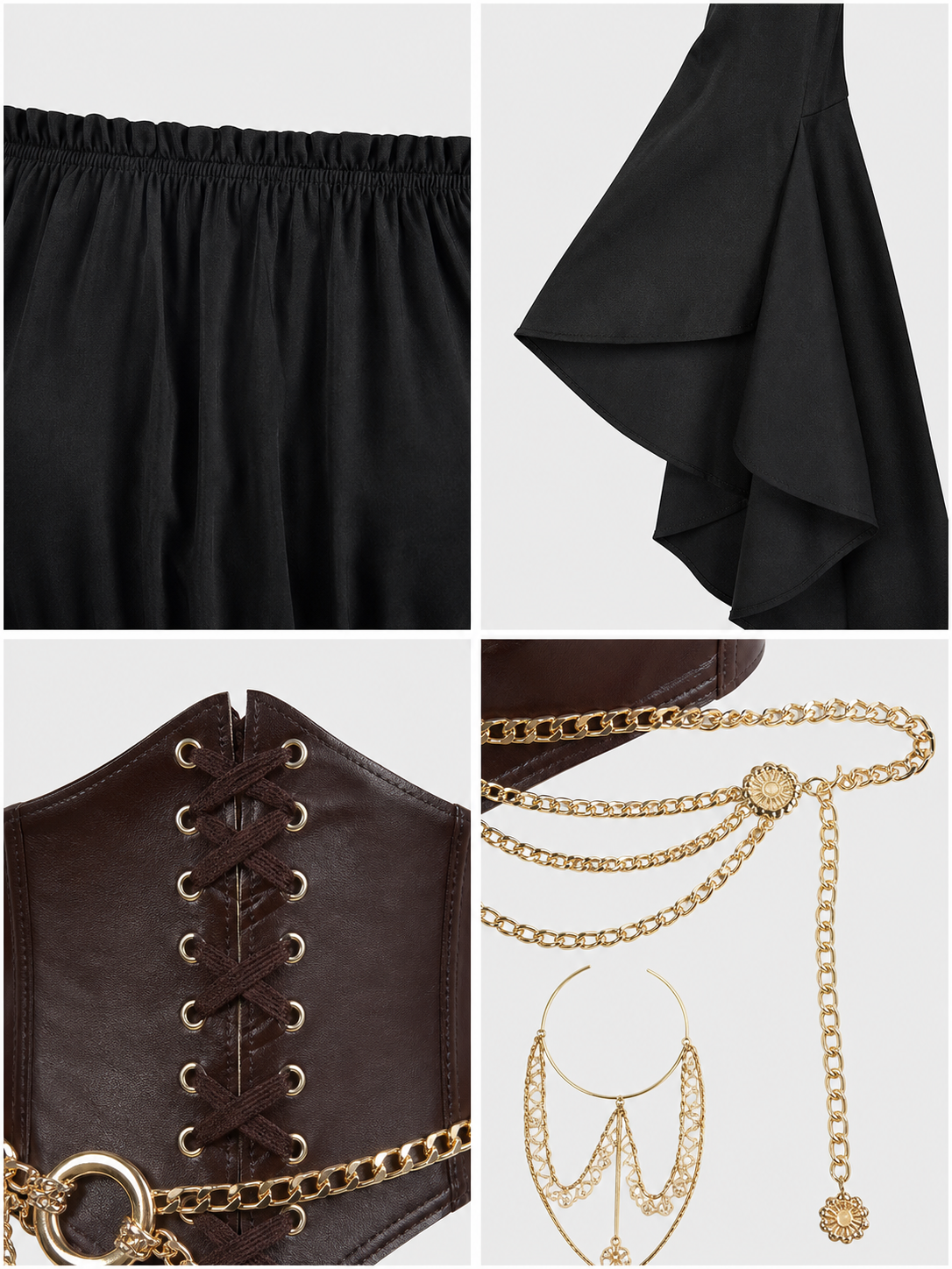Dress with Belt, Flared Sleeves, and Asymmetrical Hem