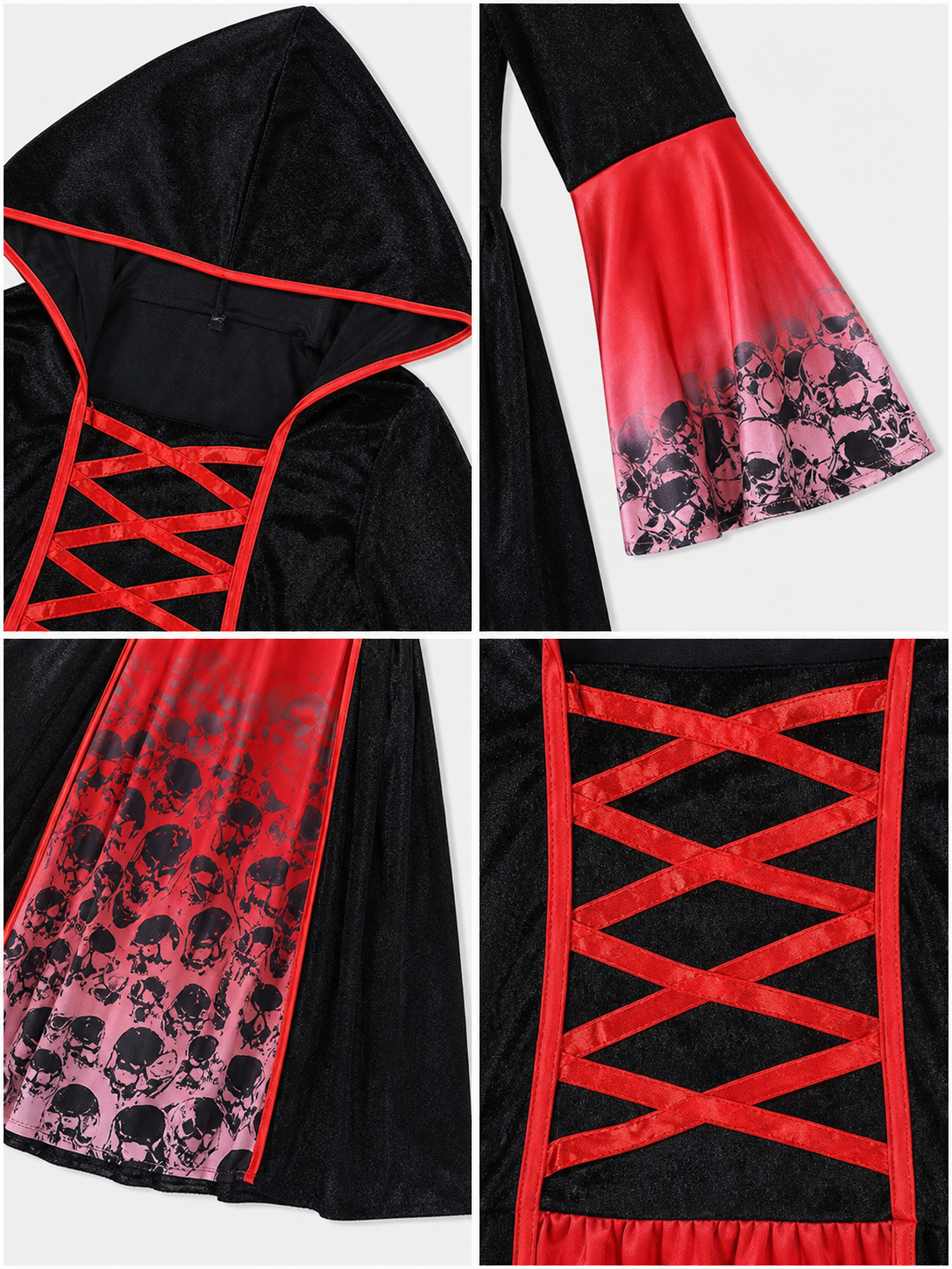Gothic Hooded Dress with Skulls