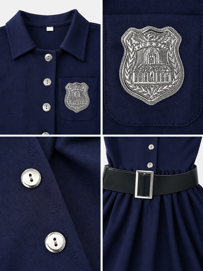 Police Costume with Peaked Cap and Belt for Performances detail view