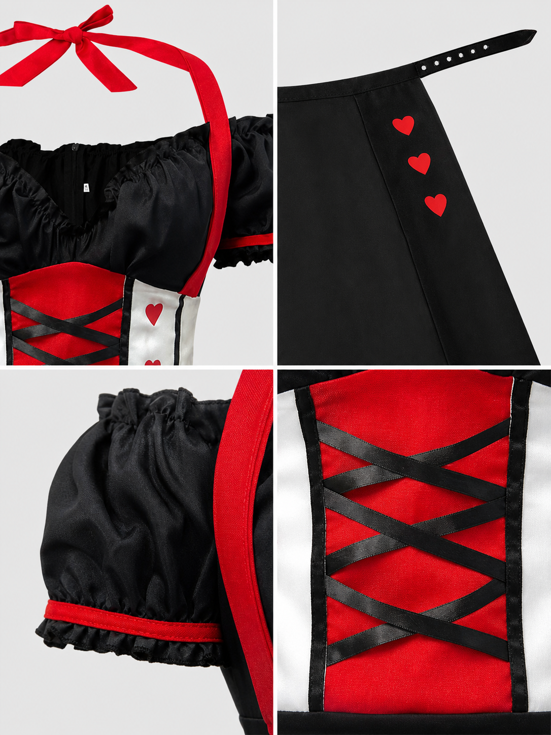 Queen of Hearts Carnival Jumpsuit Costume with Crown and Hearts