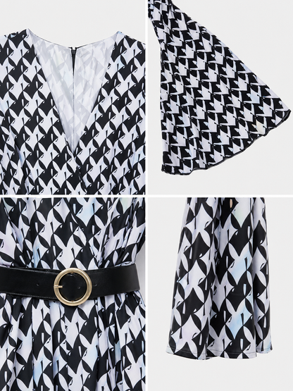 Retro Flared Jumpsuit with Geometric Print