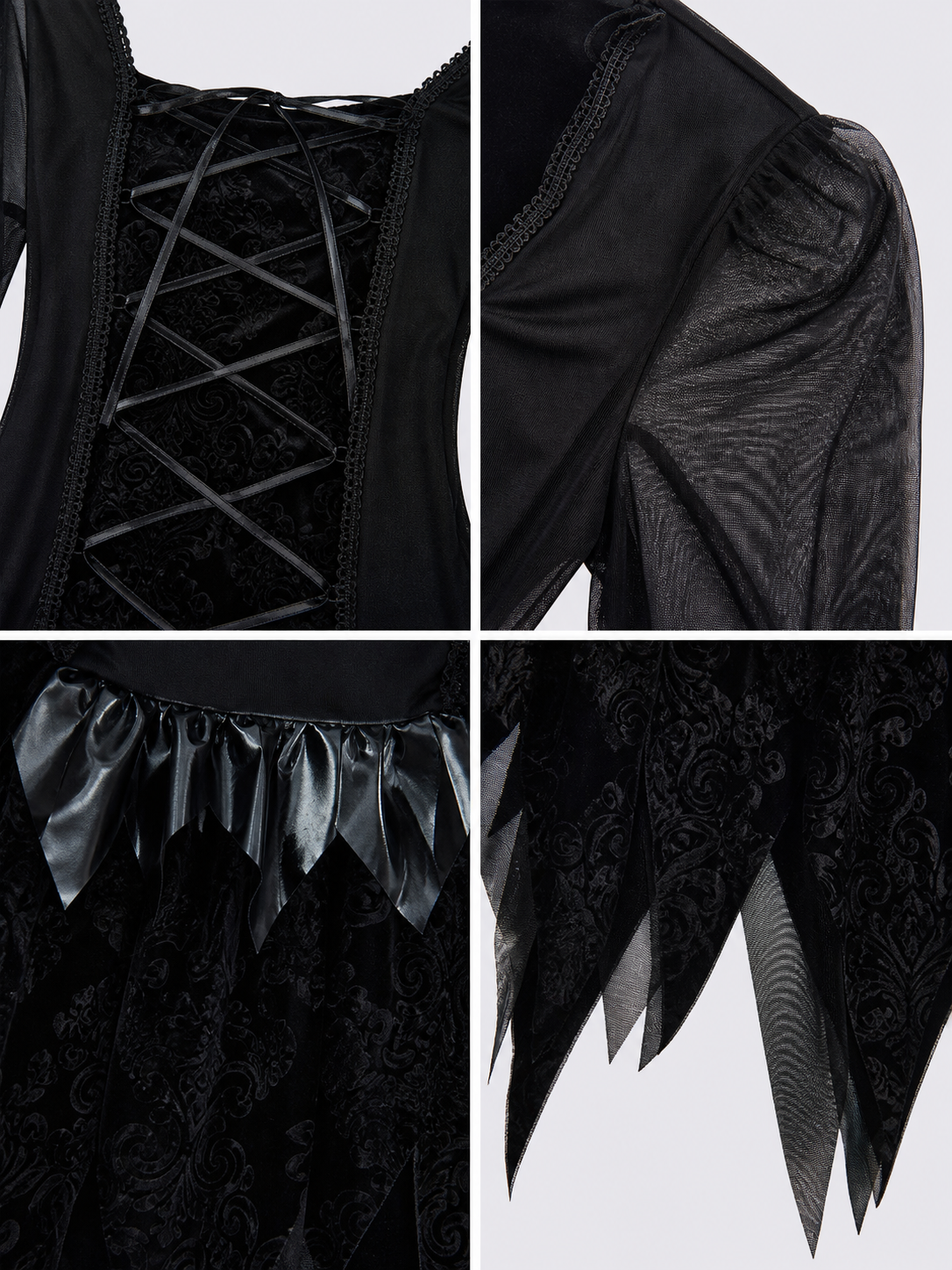 Black Angel Cosplay Costume with Wings detail view