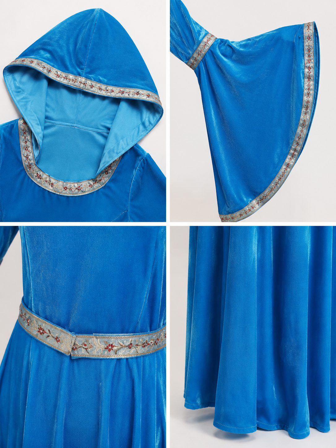 Medieval Hooded Maxi Dress for Halloween detail view