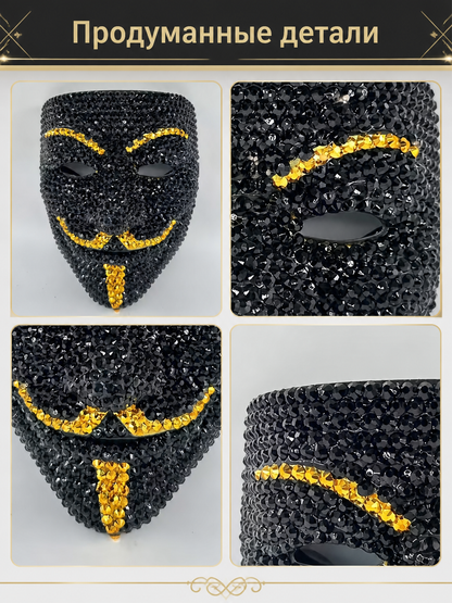 Black and Gold Carnival Mask for Halloween and Cosplay detail view