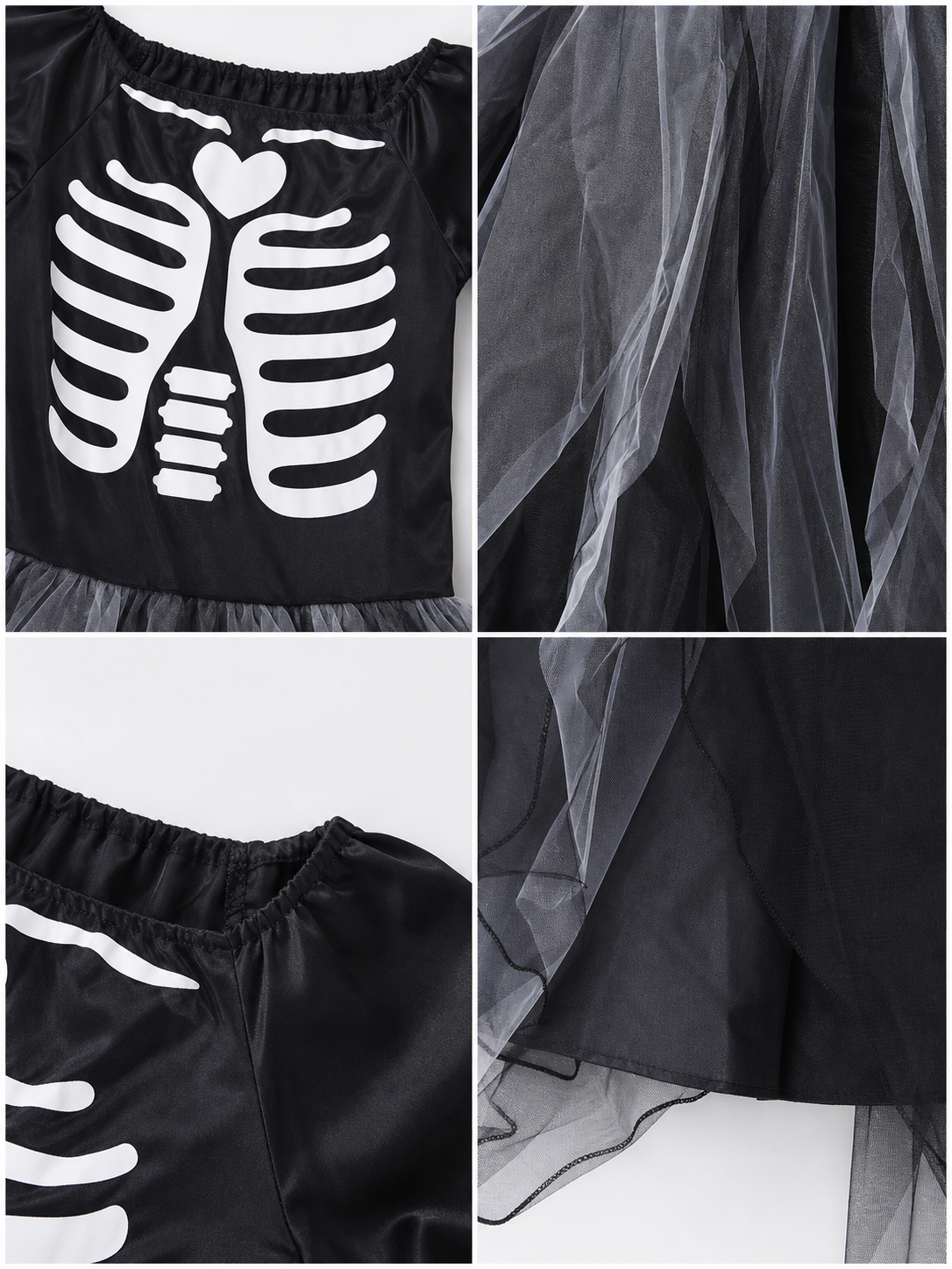 Skeleton costume dress with wings and headpiece