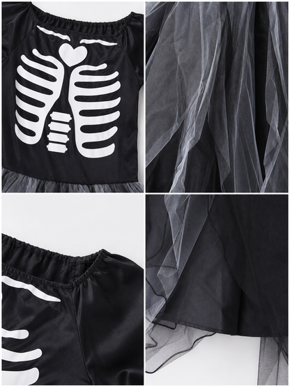 Skeleton costume dress with wings and headpiece
