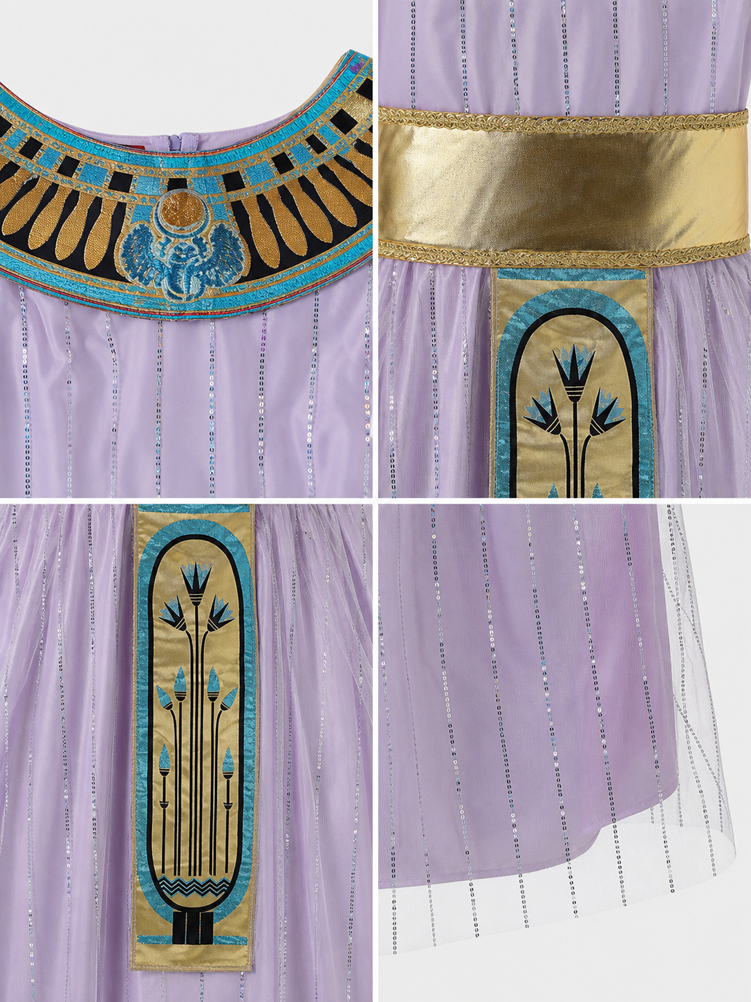 Cleopatra Costume, Dress with Egyptian Decorations detail view