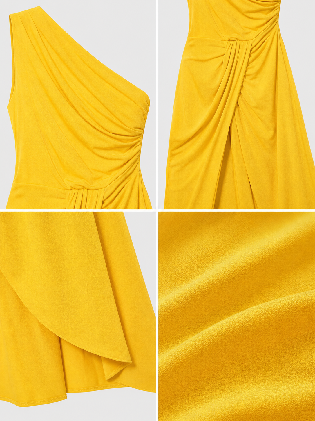 Yellow Chiffon One-Shoulder Evening Dress